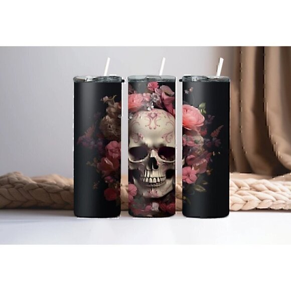 Skull and Pink Roses 20 oz Tumbler. - Picture 2 of 2